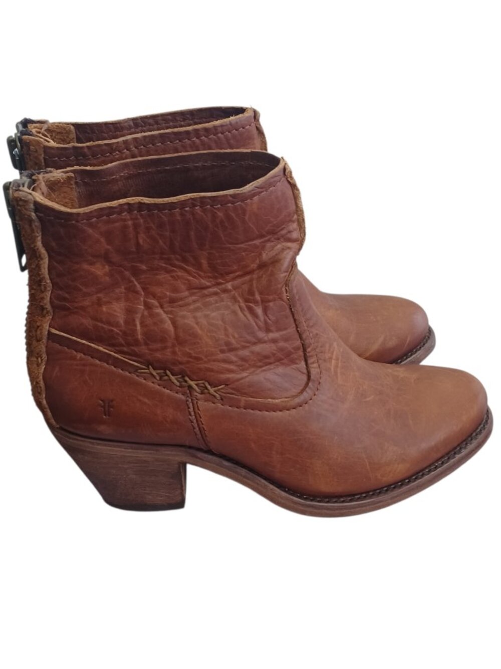 Frye Leslie Artisan Cognac Brown Short Ankle Boots Size 71/2 B - Picture 6 of 9